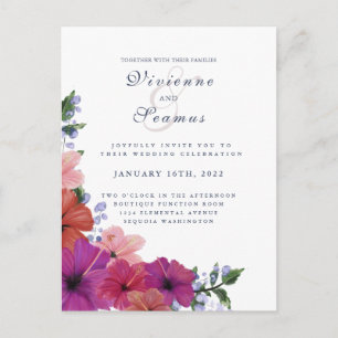 Tropical red hibiscus flower wedding invitation postcard