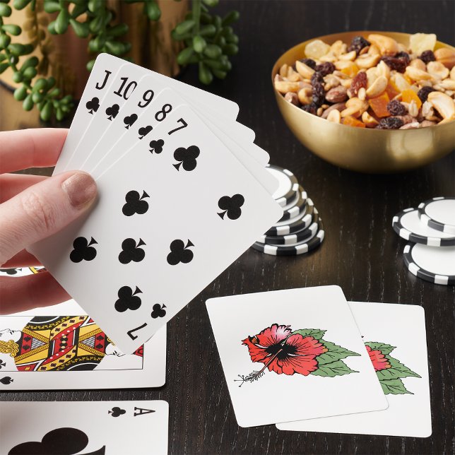 Tropical Red Hibiscus Flower with Green Leaves  Playing Cards (Creator Uploaded)