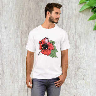 Tropical Red Hibiscus Flower with Green Leaves  T-Shirt