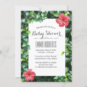 Tropical Red Hibiscus Flowers Baby Shower Invitation