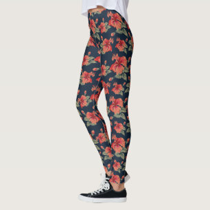 Tropical Red Hibiscus  Leggings