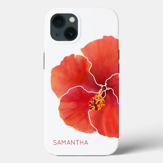 Tropical Red Hibiscus Watercolor Flower Case-Mate iPhone Case (Back)