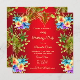 Tropical Red Mixed Colour Yellow floral Birthday Invitation