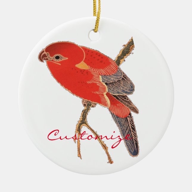 Tropical Red Parrot Flower Thunder_Cove Ceramic Tree Decoration (Front)
