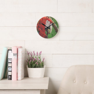 Tropical Red Parrot Round Clock