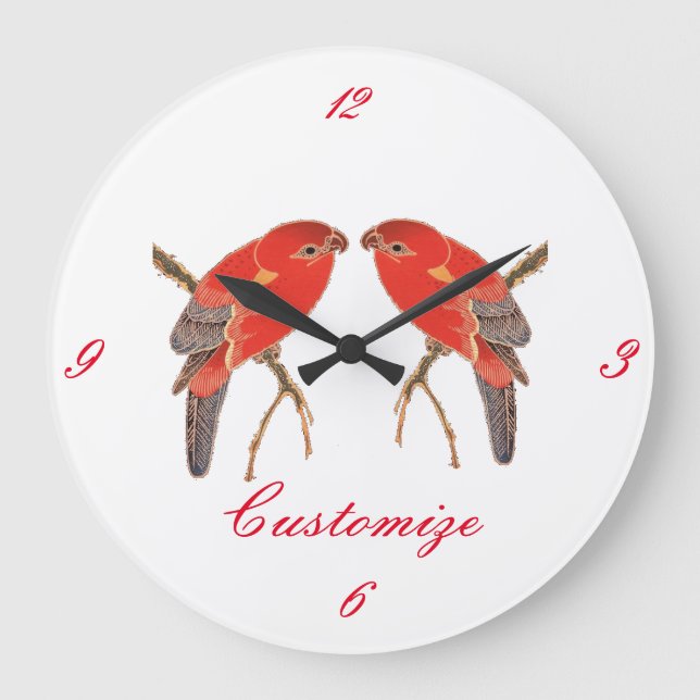 Tropical Red Parrot Thunder_Cove Large Clock (Front)