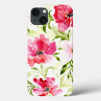 Tropical red pink floral poppy pattern