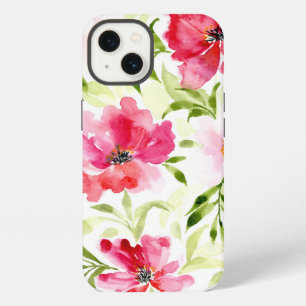 Tropical red pink floral poppy pattern iPhone 13 case