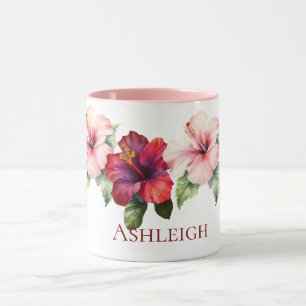 Tropical Red Pink Hibiscus Flowers Mug
