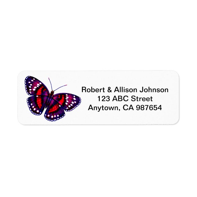 Tropical Red Purple Butterfly Address Labels (Front)