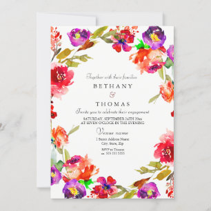 Tropical Red Purple Floral Engagement Party Invite