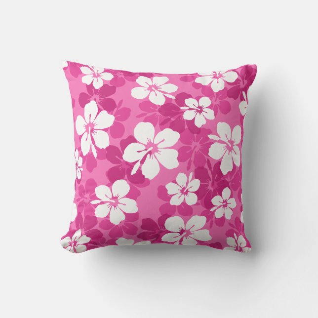 Tropical Red Violet White Hibiscus Flower Pattern Cushion (Front)