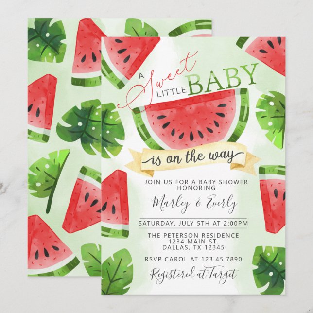 Tropical Red Watermelon Baby Shower Invitation (Front/Back)
