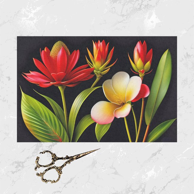Tropical Red Yellow Floral Illustration Tissue Paper (Creator Uploaded)