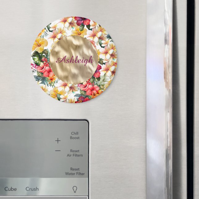 Tropical Red Yellow Hibiscus Flowers Bridal Shower Magnet (In Situ (Fridge))