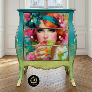 Tropical Redhead with Lime Cocktail Decoupage Tissue Paper