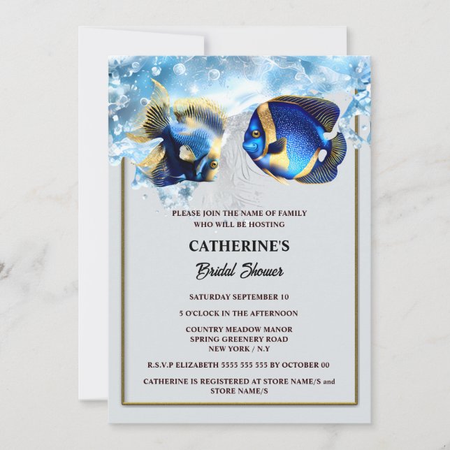 Tropical reef island fish beach bridal shower invitation (Front)