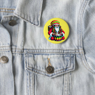 Tropical Reggae Santa - Christmas Drummer Art 6 Cm Round Badge