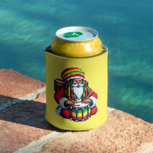 Tropical Reggae Santa - Christmas Drummer Art Can Cooler