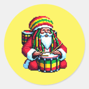 Tropical Reggae Santa - Christmas Drummer Art Classic Round Sticker