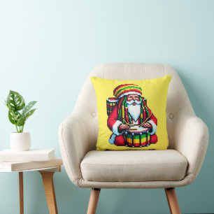 Tropical Reggae Santa - Christmas Drummer Art Cushion