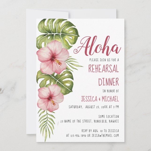 Tropical Rehearsal Dinner  Aloha Floral Watercolor Invitation (Front)