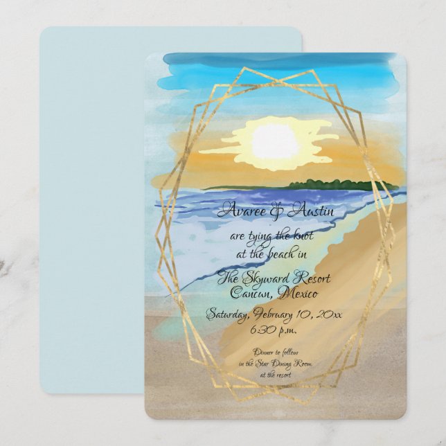 Tropical Resort Beach Watercolor Invitation (Front/Back)