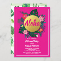 Tropical retirement party invitation hot pink gold