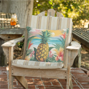Tropical Retreat Fun tropical flowers Pineapple Cushion