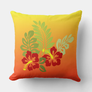 Tropical Retreat inspired Sunset and Hibiscus Cushion
