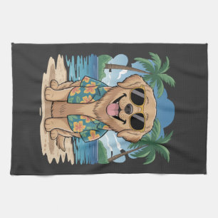 Tropical Retriever � Golden Beach Vibes Dog Tea Towel