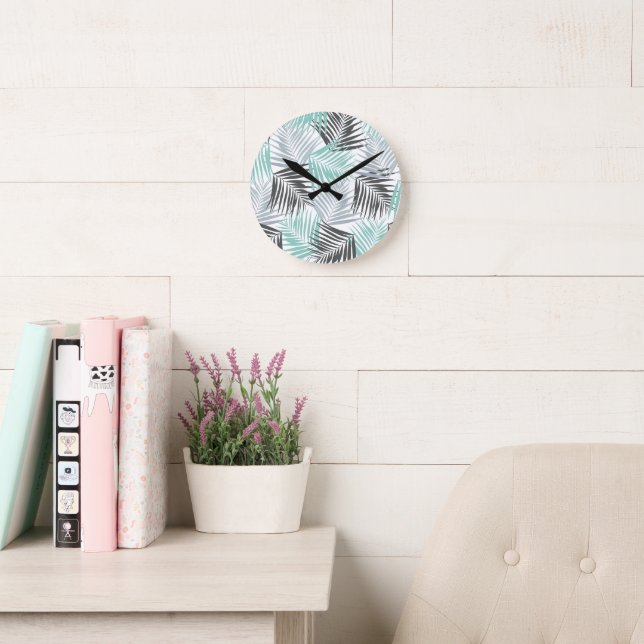 Tropical Retro #6 (Beachy Vibes) #palms #decor  Round Clock (Reading Room)