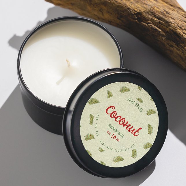 Tropical Retro Palm Leaves Circle Candle Jar Label (Creator Uploaded)
