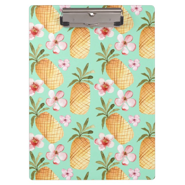Tropical retro print on mint background clipboard (Front)
