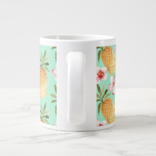 Tropical retro print on mint background large coffee mug