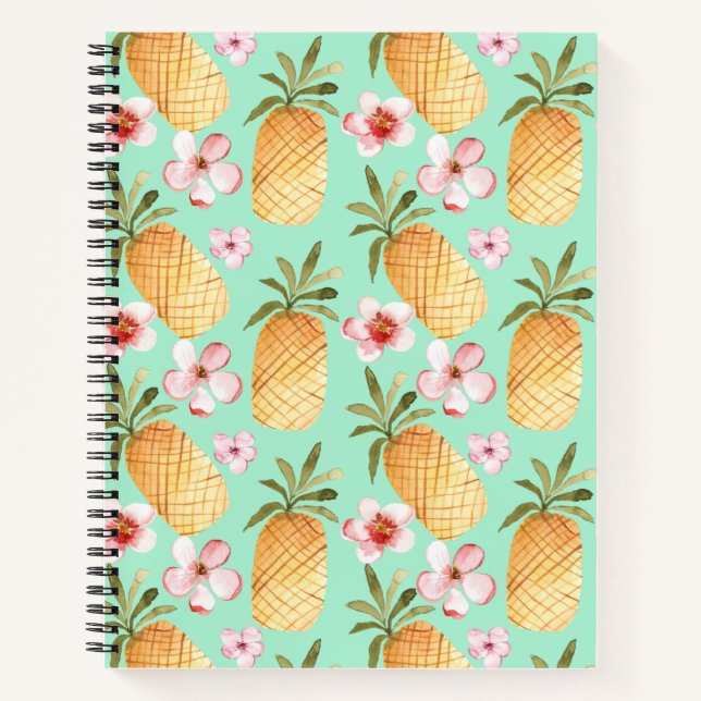 Tropical retro print on mint background notebook (Front)