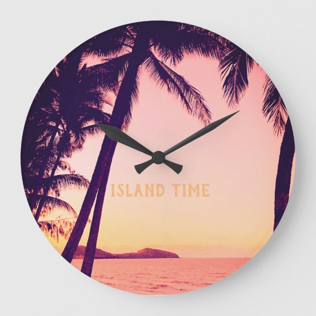 Tropical Retro Round Wall Clock - Island Time (Front)