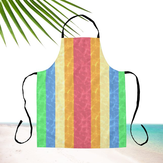 Tropical Retro Stripe Sunrise - Pastel Rainbow Apron (Add a splash of 90s flair to your kitchen attire with this tropical-inspired retro apron.)