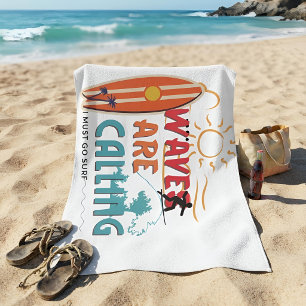 Tropical Retro Surf : Waves are Calling Beach Towel