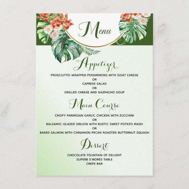 Tropical Ring 4.5" x 6.25" Flat Menu Card (Front)
