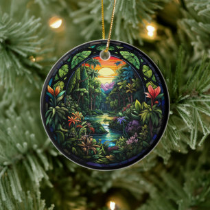Tropical River Ceramic Decor Stained glass look Tree Decoration