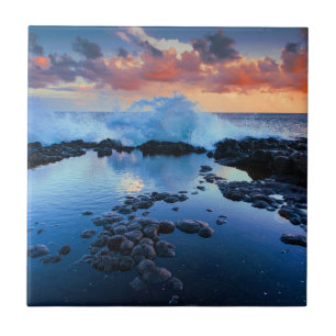 Tropical Rocky Beach Sunset Sea Wave Tile