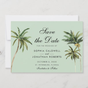 Tropical Romance Palm Trees Pastel Green Wedding Save The Date