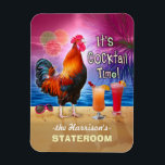 Tropical Rooster Cocktails Funny Cruise Stateroom Magnet<br><div class="desc">The chicken in this humourous design knows what time it is - it's time to drink, of course, because it's COCKtail time! This silly tropical magnet is perfect for the stateroom door on a fun adult cruise. It shows a rooster crowing with a couple colourful beverages and a pair of...</div>