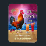 Tropical Rooster Cocktails Funny Cruise Stateroom Magnet<br><div class="desc">The chicken in this humourous design knows what time it is - it's time to drink, of course, because it's COCKtail time! This silly tropical magnet is perfect for the stateroom door on a fun adult cruise. It shows a rooster crowing with a couple colourful beverages and a pair of...</div>