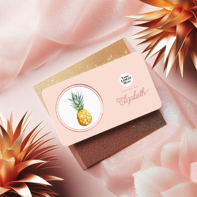 Tropical Rose Gold and Blush Pink Event Planner Business Card (Tropical Rose Gold and Blush Pink Event Planner Business Card)
