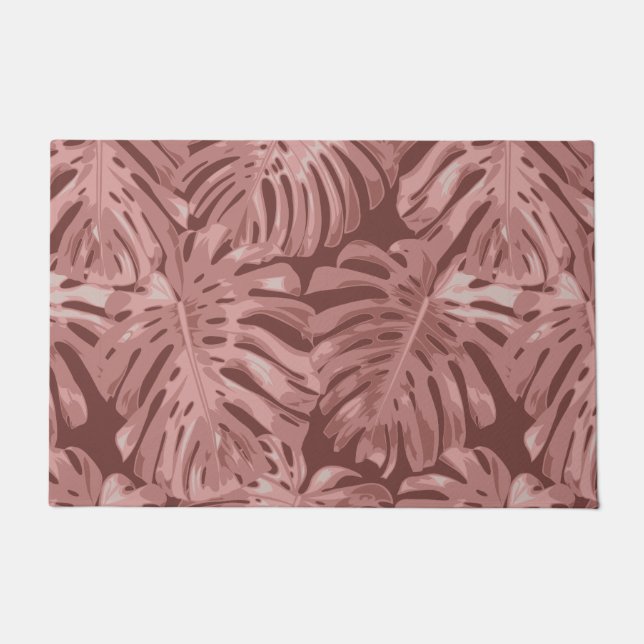 Tropical Rose Gold Girly Jungle Leaves Pattern Doormat (Front)