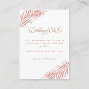 Tropical Rose Gold Palm Leaf White Wedding Website Enclosure Card