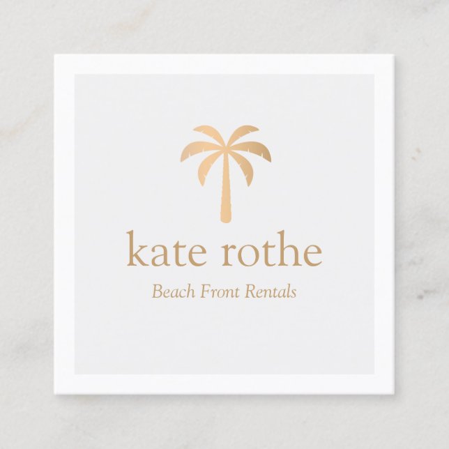 Tropical Rose Gold Palm Tree Calling Card (Front)