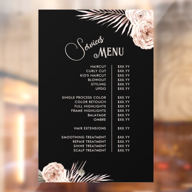 Tropical Roses Services Menu Window Cling (Sheet 2)